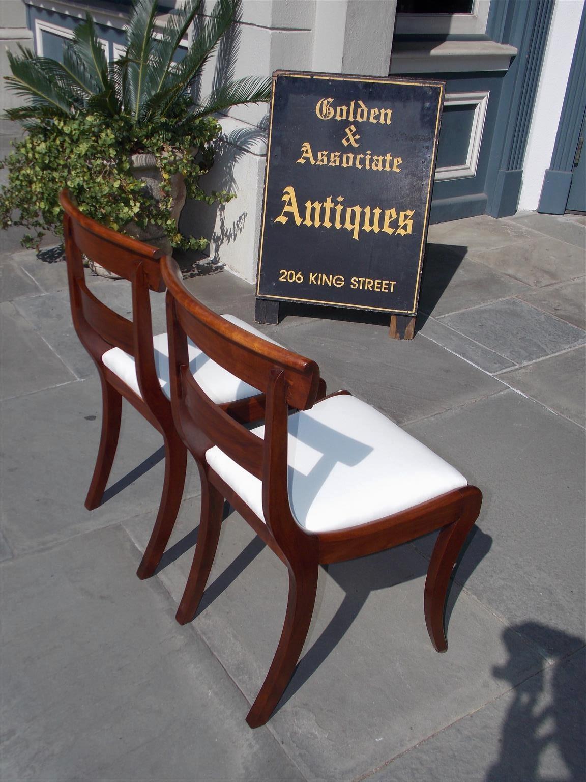 Pair of American Federal Mahogany Upholstered Side Chairs on Saber Legs, C. 1820 2