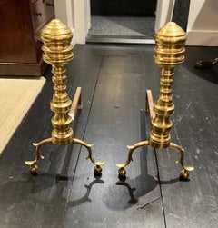 Pair of American Federal Period Finial Form Brass Andirons