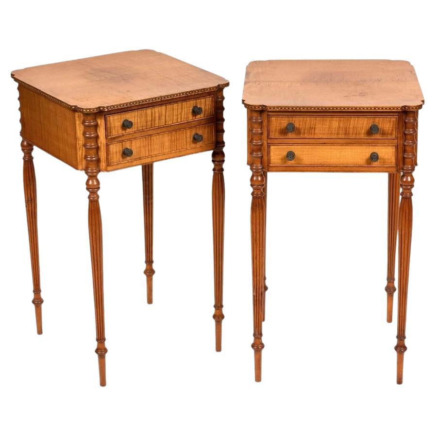 Pair of American Federal Style Figured Maple Side or End Tables