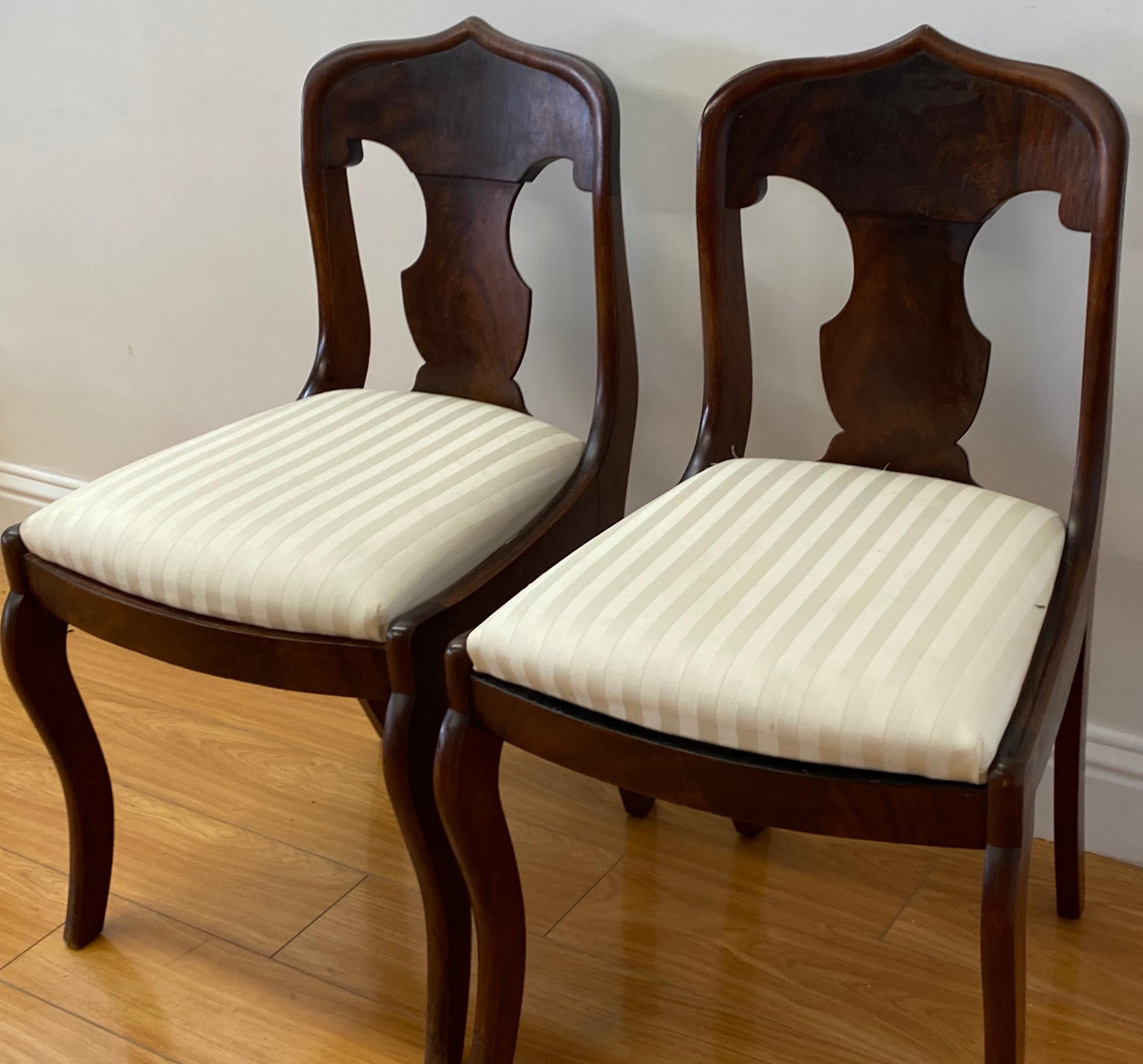 Hand-Crafted Pair of American Flame Mahogany Empire Style Side Chairs