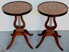 Pair of American Folk Art Inlaid Lyre-Form Tables, circa 1900