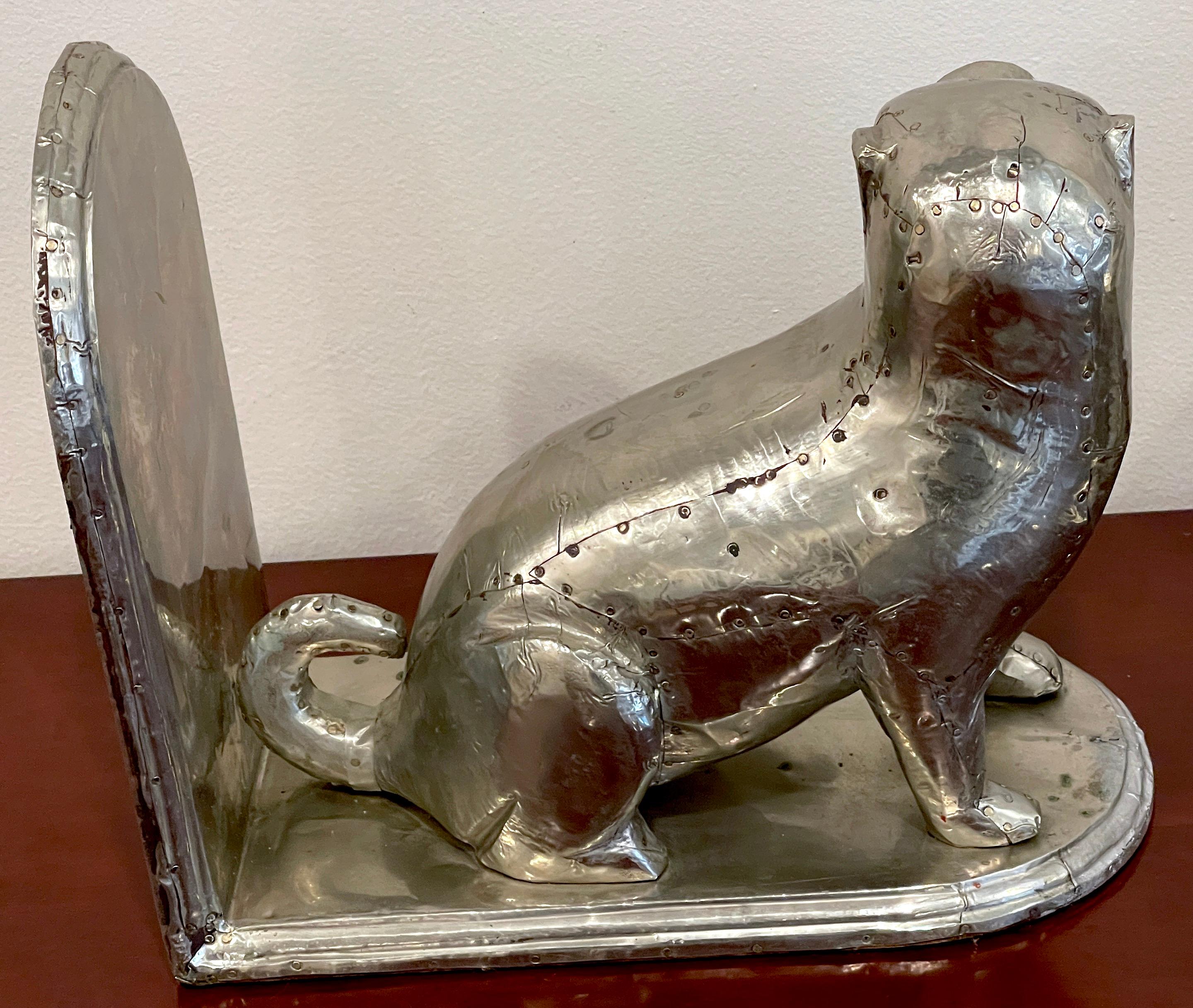 Pair of American Folk Art Tin Clad Pug Dog Bookends For Sale 1