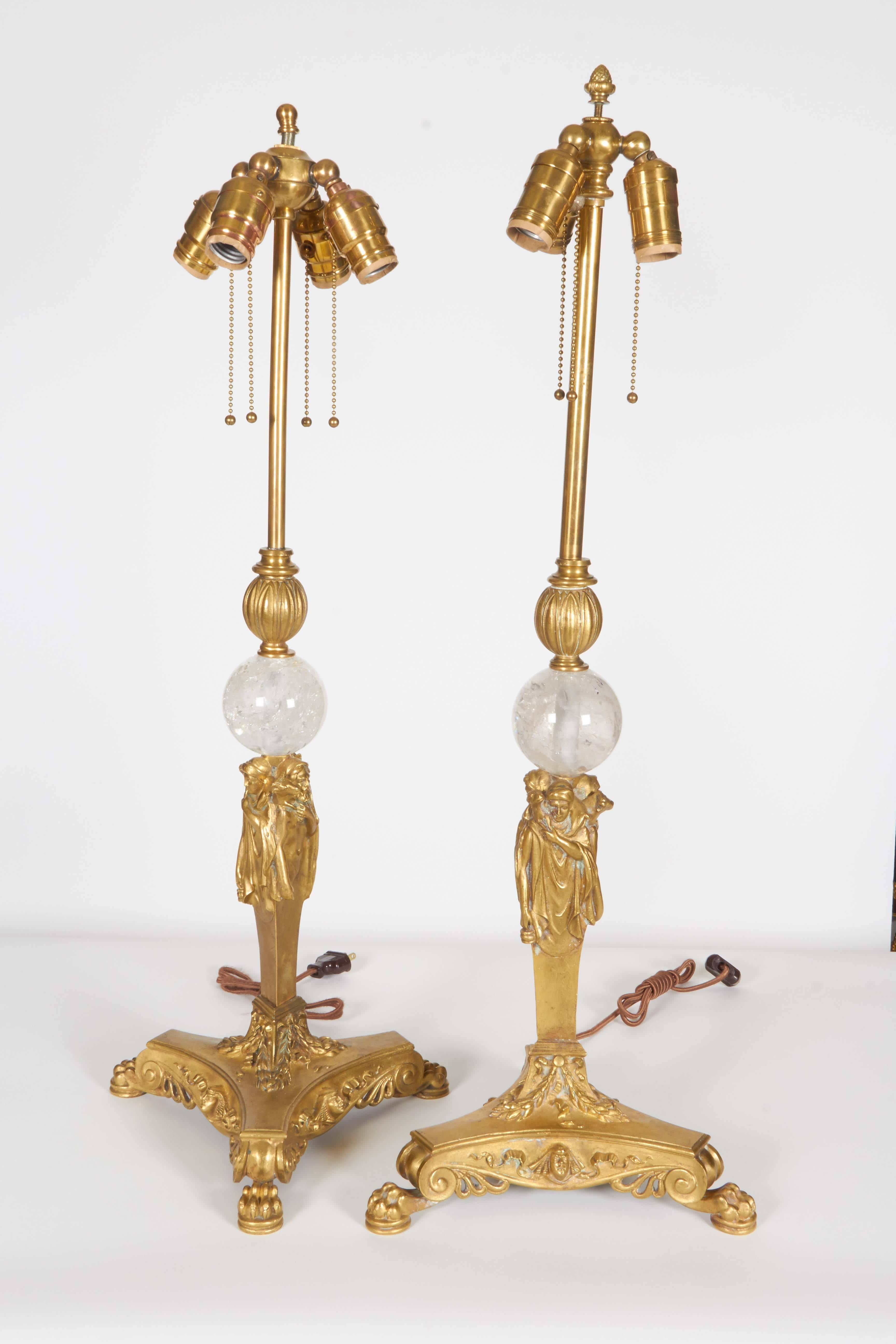 Pair of American Gilt Bronze and Rock Crystal Table Lamps, Edward F. Caldwell Co 4