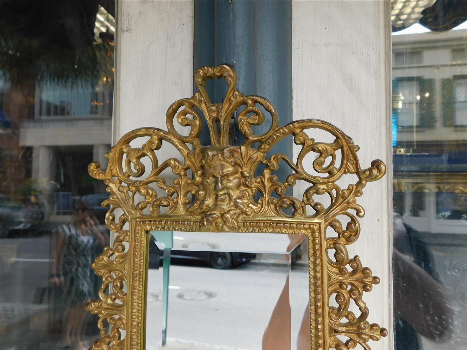 Late 19th Century Pair of American Gilt Bronze & Beveled Mirror Figural Mask Wall Sconces, C 1880  For Sale