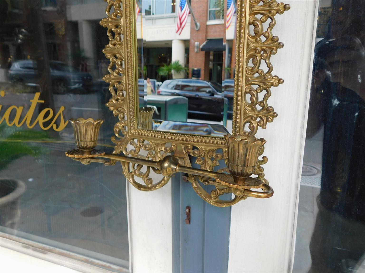 Pair of American Gilt Bronze & Beveled Mirror Figural Mask Wall Sconces, C 1880  For Sale 1