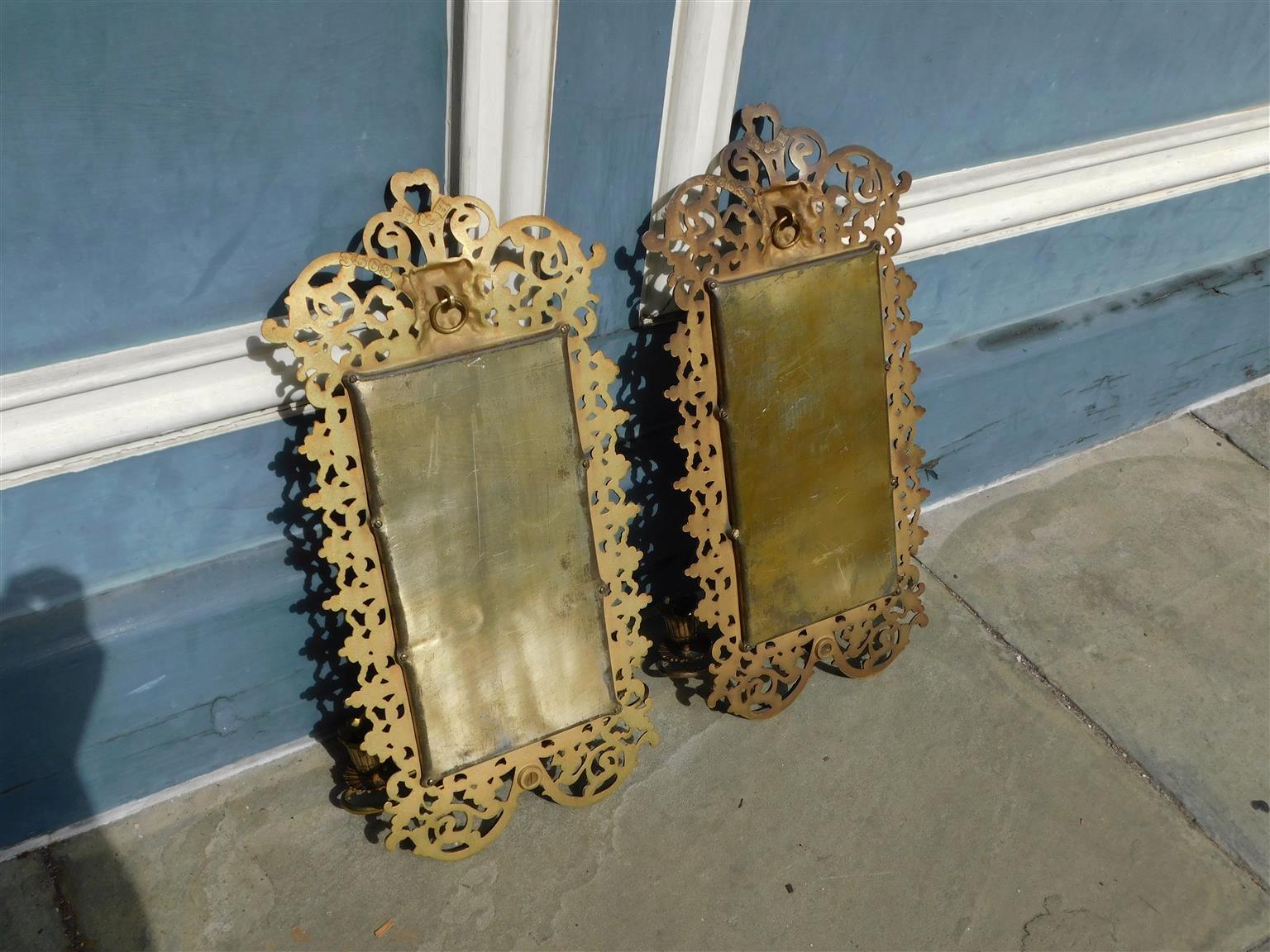 Pair of American Gilt Bronze & Beveled Mirror Figural Mask Wall Sconces, C 1880  For Sale 3