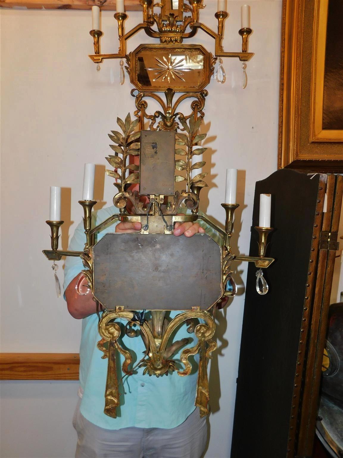 Pair of American Gilt Bronze & Star Mirrored Wall Sconces, Caldwell & Co. C 1870 For Sale 4