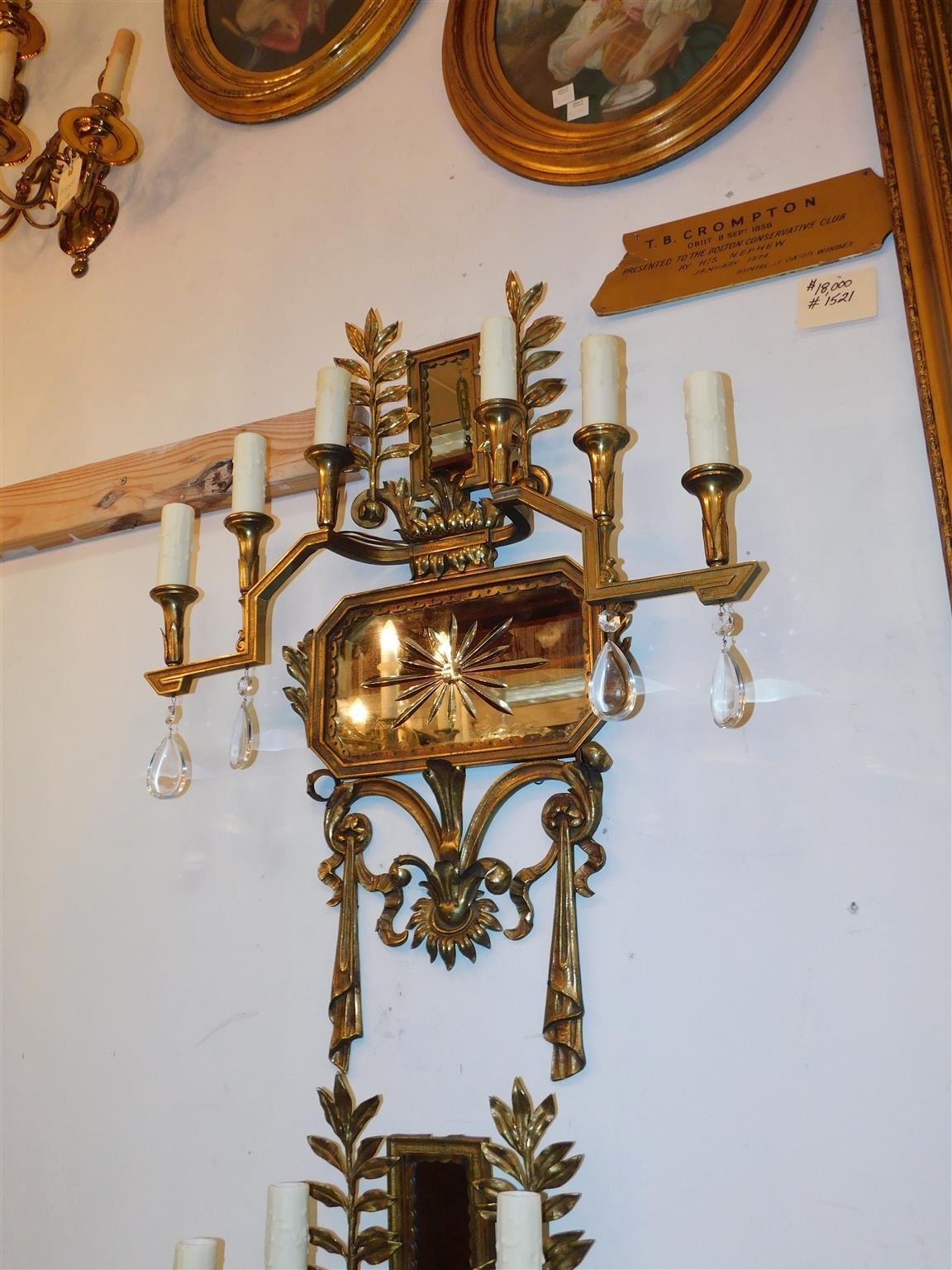 American Empire Pair of American Gilt Bronze & Star Mirrored Wall Sconces, Caldwell & Co. C 1870 For Sale