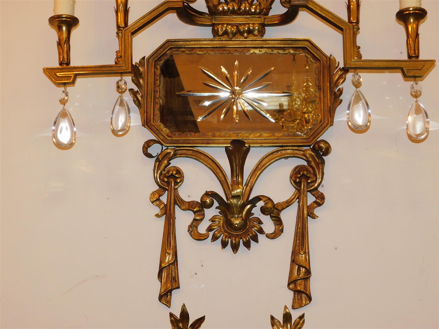 Pair of American Gilt Bronze & Star Mirrored Wall Sconces, Caldwell & Co. C 1870 For Sale 3