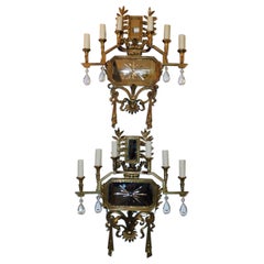Pareja de apliques de pared americanos de bronce dorado y estrella espejada, Caldwell & Co. C 1870