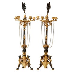 Pair of American Gilt D'ore Gold & Patinated Dark Bronze Candelabras