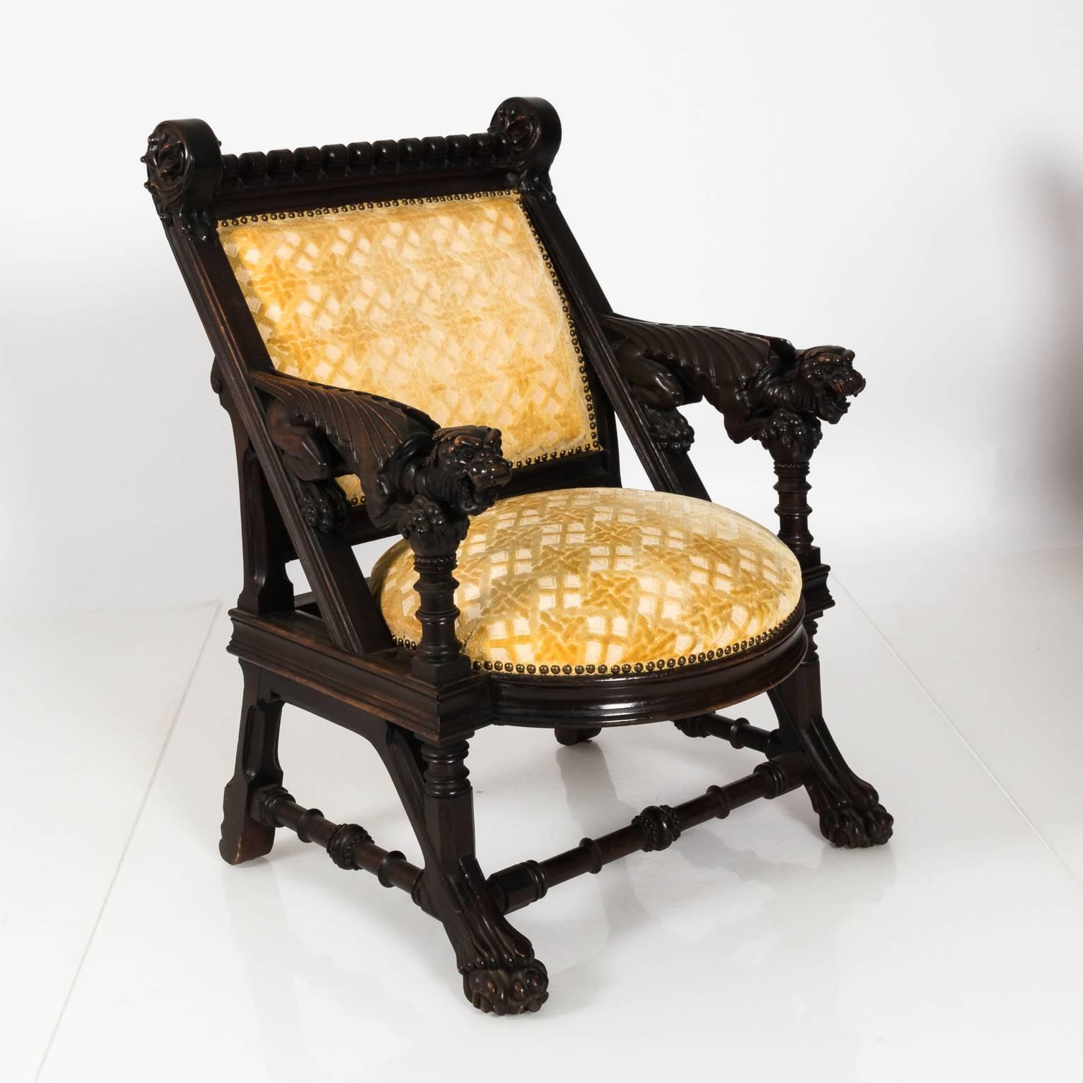 Pair of American Gothic Revival Armchairs by Daniel Pabst, circa 1878 For Sale 10