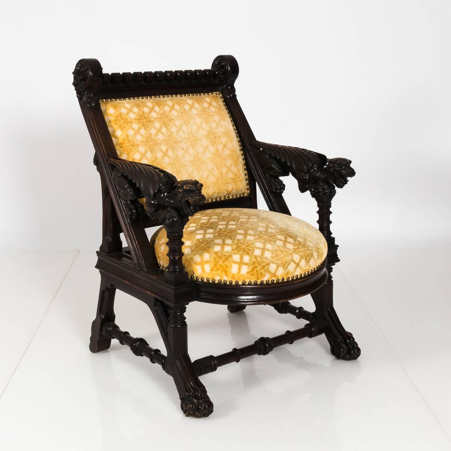 Ein Paar Sessel im amerikanischen Gotik-Stil von Daniel Pabst, um 1878 (Neugotik) im Angebot