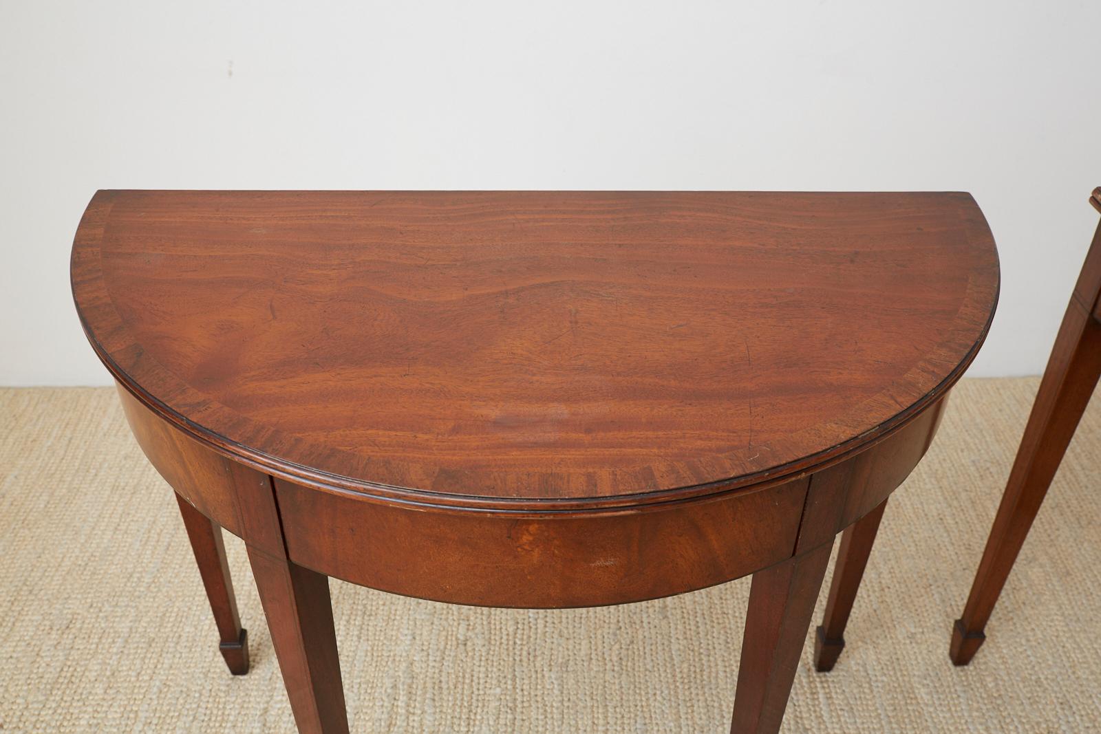 Pair of American Hepplewhite Style Demilune Console Tables 3