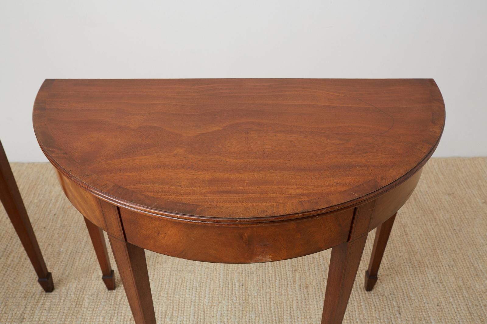Pair of American Hepplewhite Style Demilune Console Tables 4