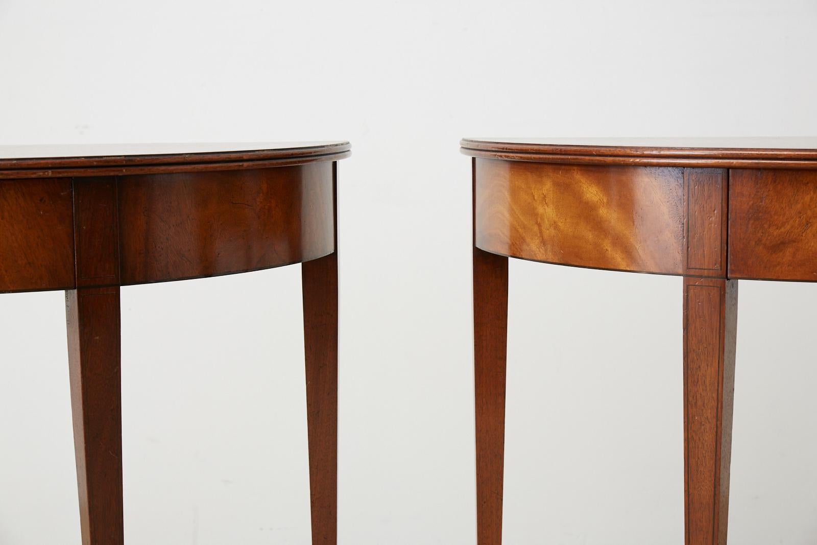 Pair of American Hepplewhite Style Demilune Console Tables 5