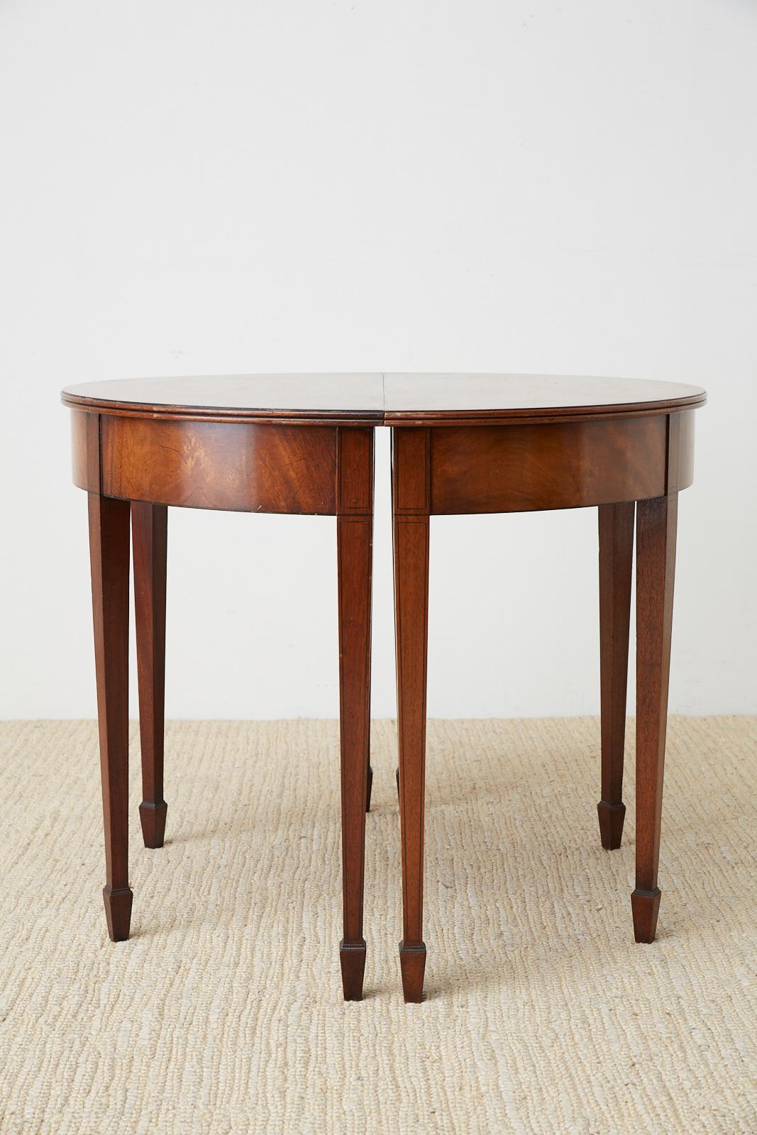 Pair of American Hepplewhite Style Demilune Console Tables 7