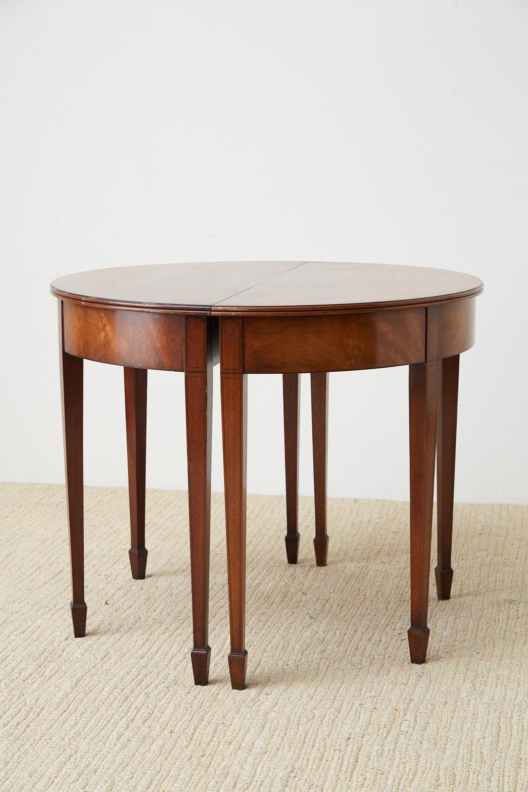 Pair of American Hepplewhite Style Demilune Console Tables 8