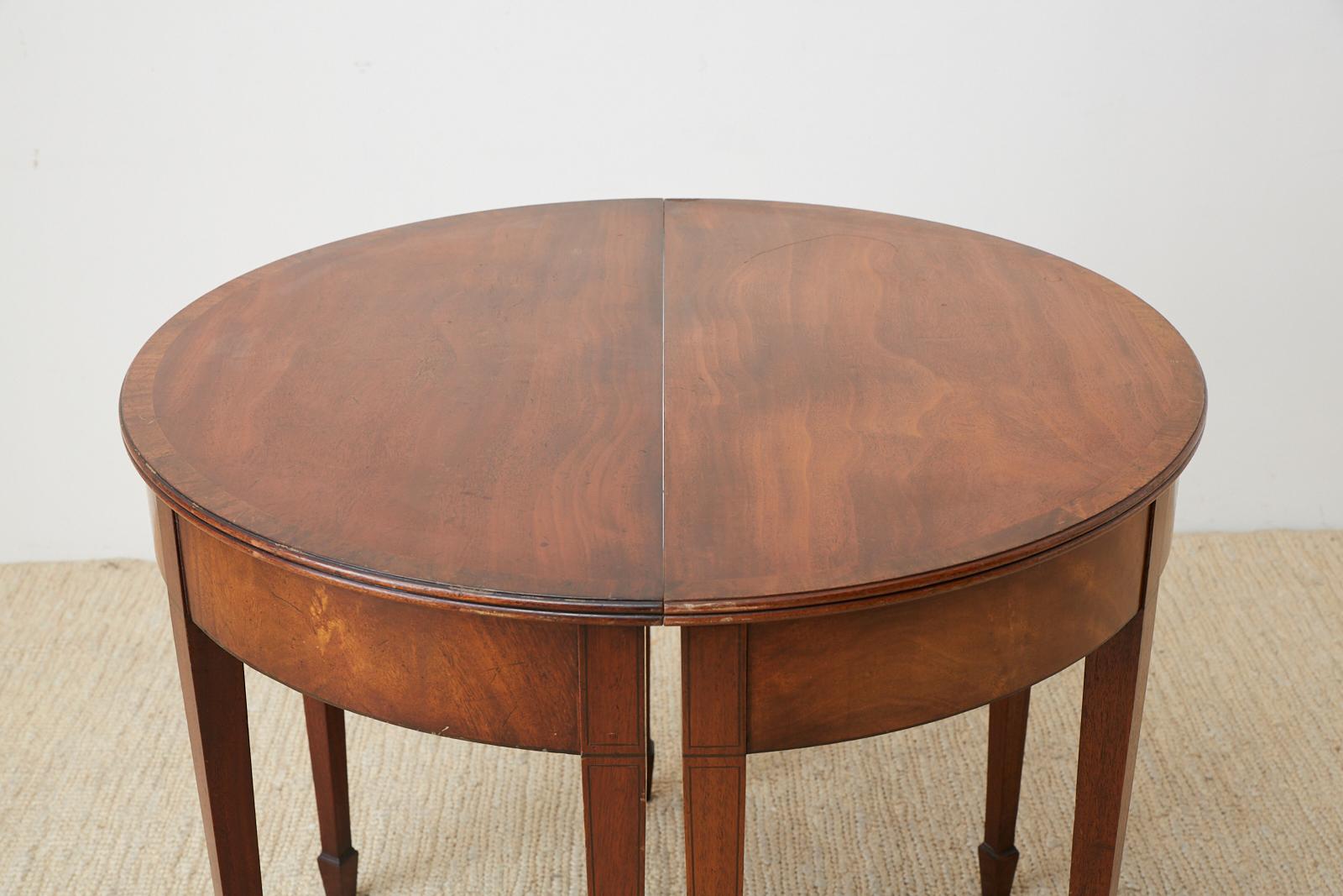 Pair of American Hepplewhite Style Demilune Console Tables 9