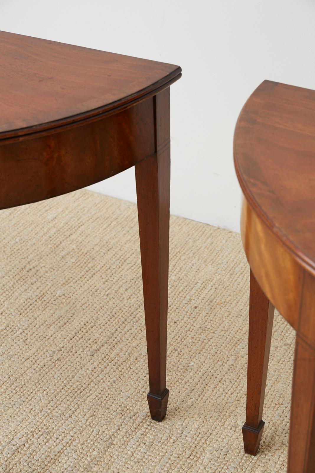 Mahogany Pair of American Hepplewhite Style Demilune Console Tables