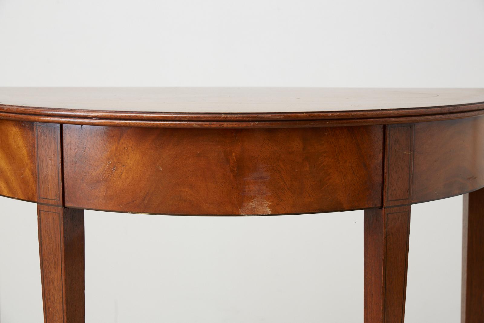 Pair of American Hepplewhite Style Demilune Console Tables 1