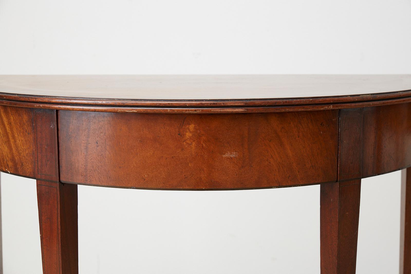 Pair of American Hepplewhite Style Demilune Console Tables 2