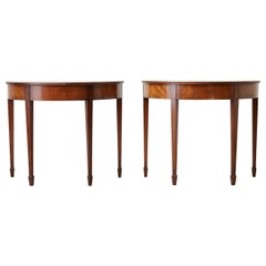 Pair of American Hepplewhite Style Demilune Console Tables