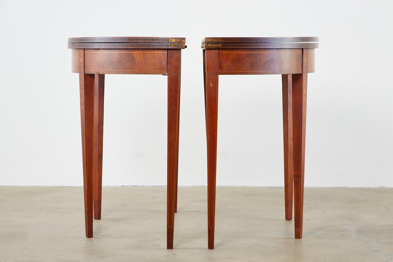 19th Century Pair of American Hepplewhite Style Flip-Top Demilune Consoles