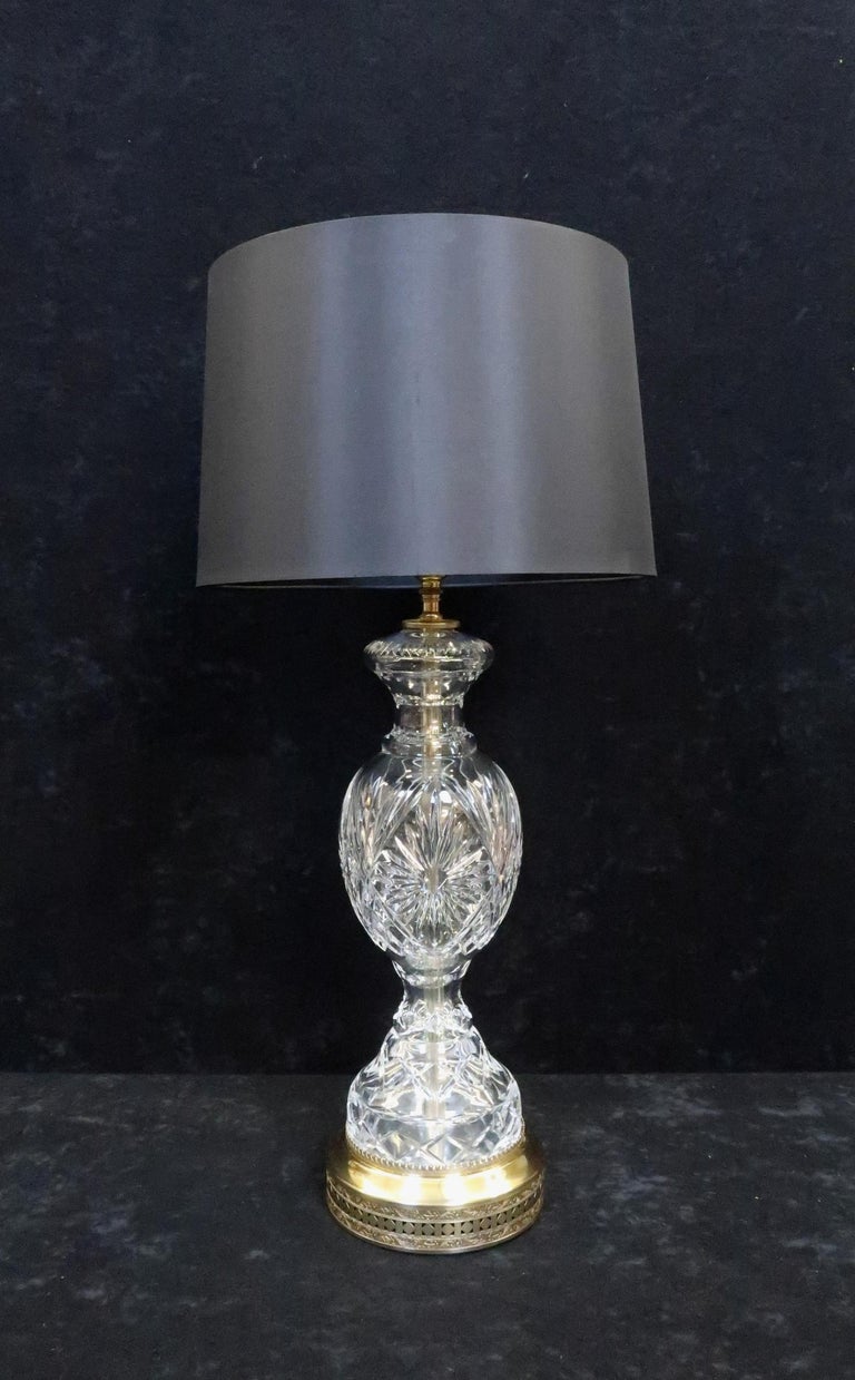 Pair of American Hollywood Regency Midcentury Crystal Glass Table Lamps