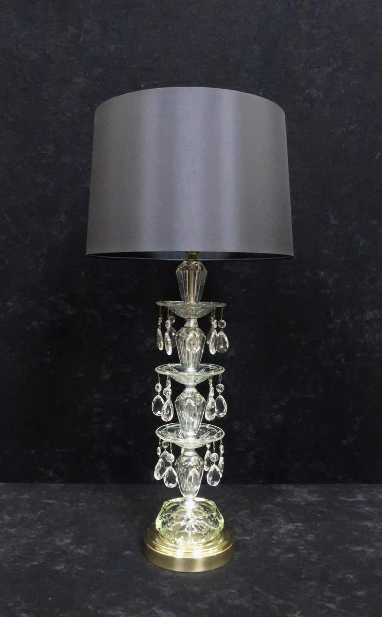 Pair of American Hollywood Regency Midcentury Crystal Glass Table Lamps