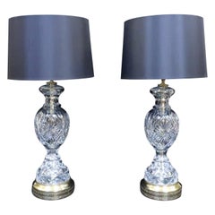 Vintage Pair of American Hollywood Regency Midcentury Crystal Glass Table Lamps