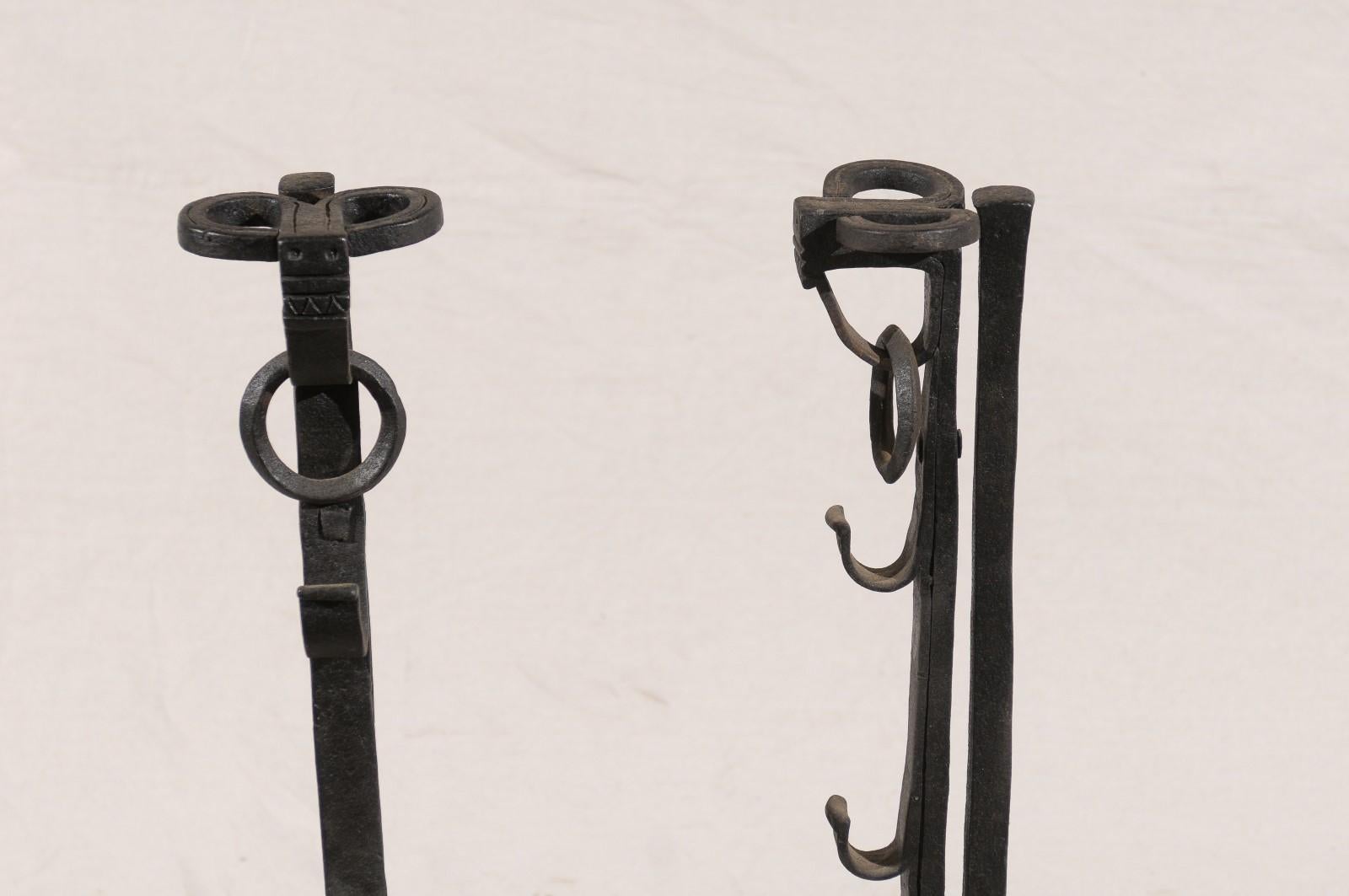 Pair of American Large Hand Forged Simple Andirons with Rings, circa 1900 For Sale 5