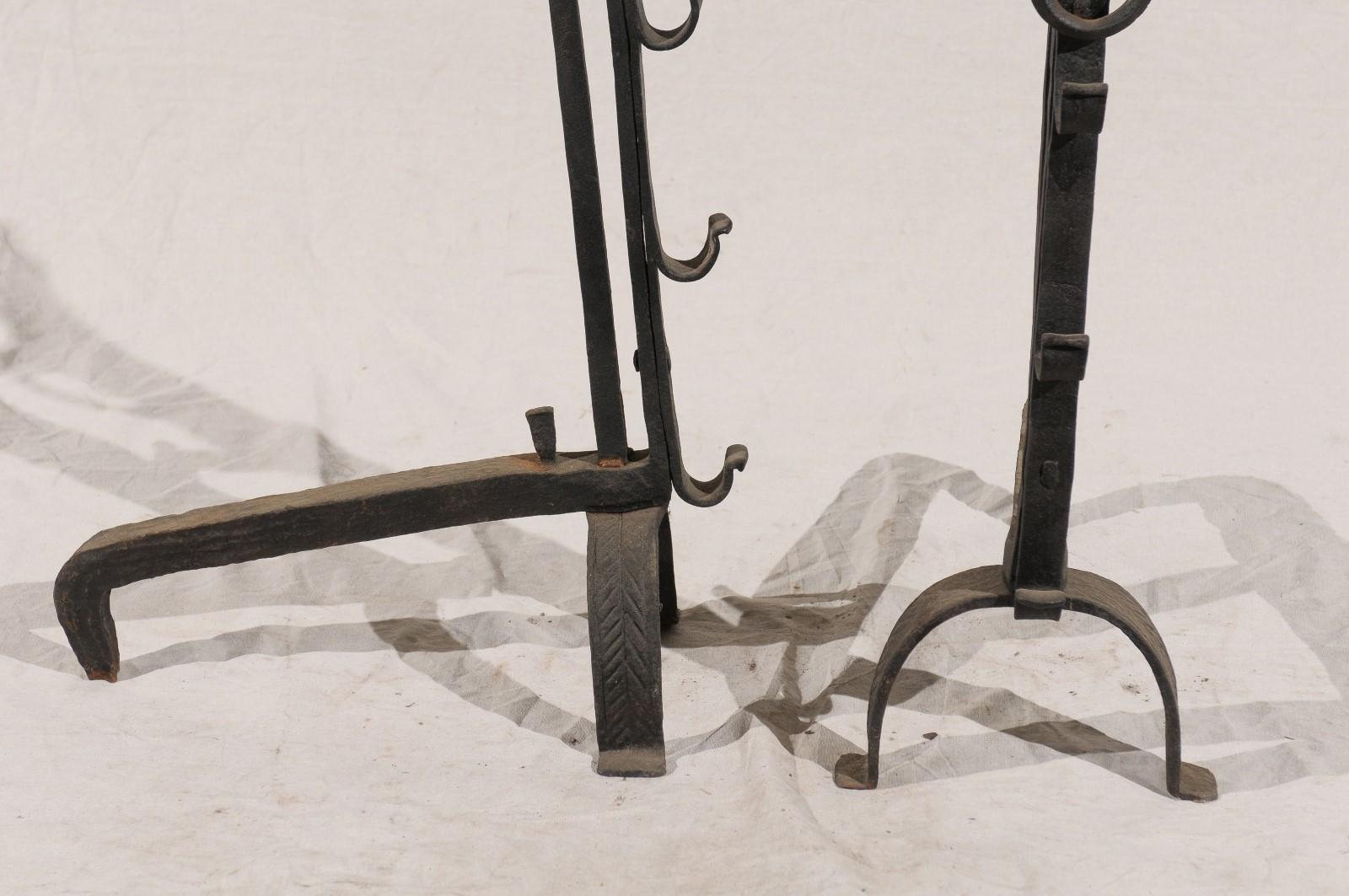 Pair of American Large Hand Forged Simple Andirons with Rings, circa 1900 For Sale 1