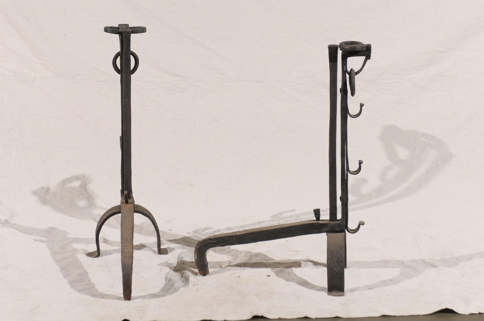 Pair of American Large Hand Forged Simple Andirons with Rings, circa 1900 For Sale 2