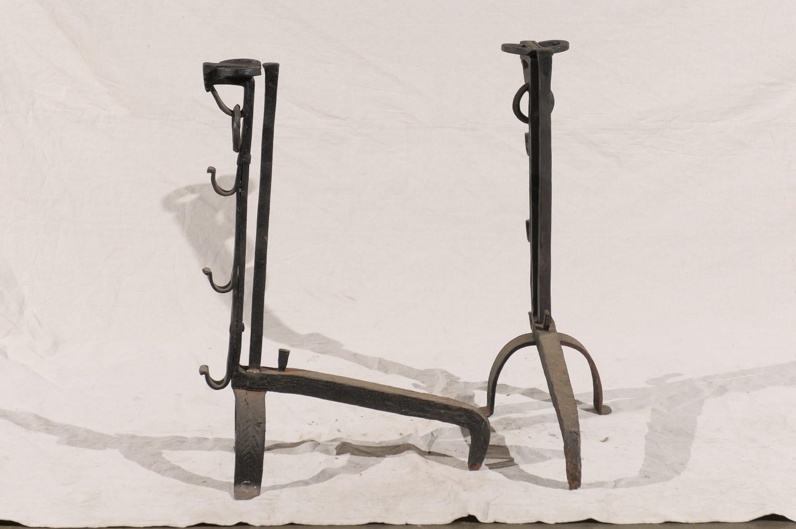 Pair of American Large Hand Forged Simple Andirons with Rings, circa 1900 For Sale 3