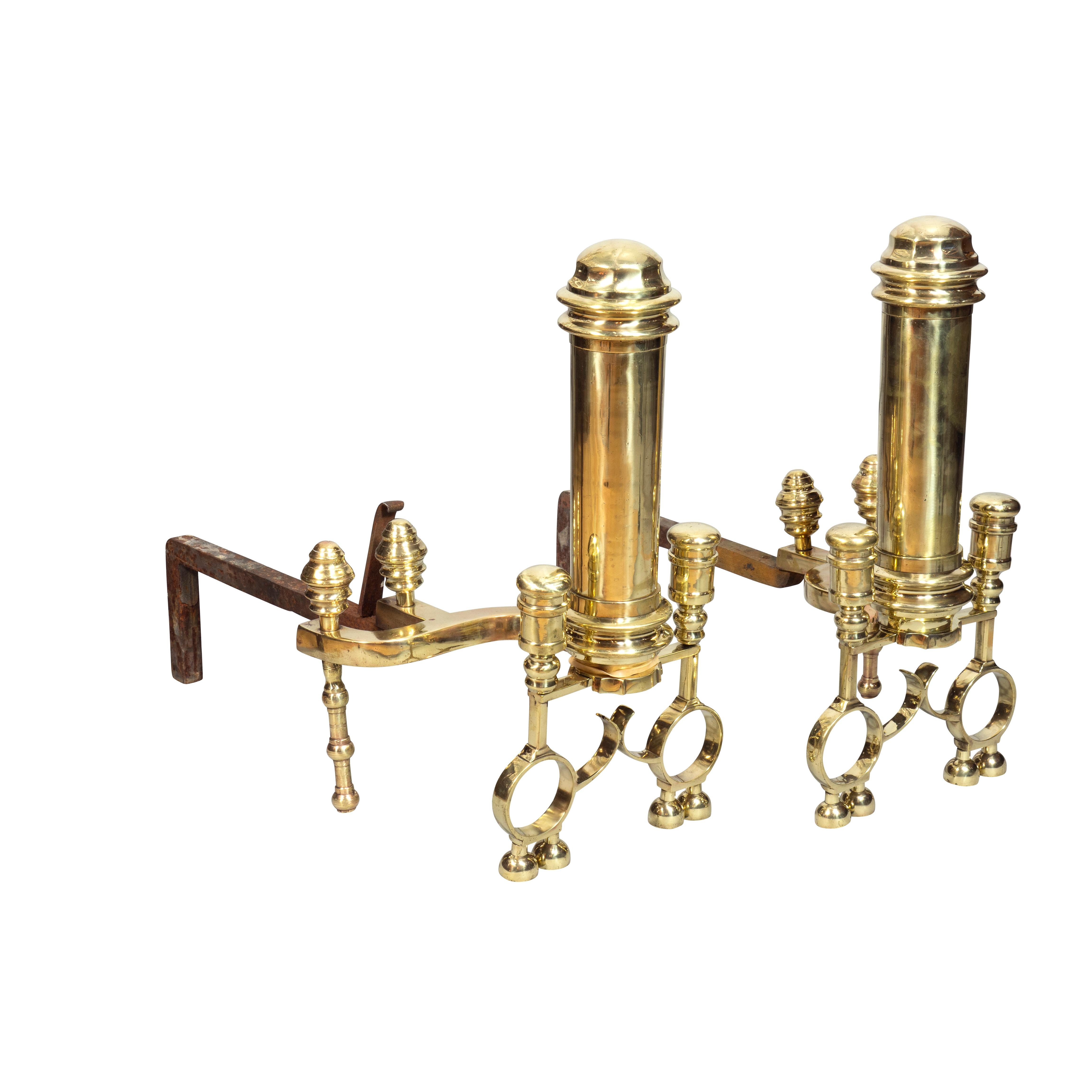 Pair of American Late Federal Brass Andirons In Good Condition For Sale In Essex, MA