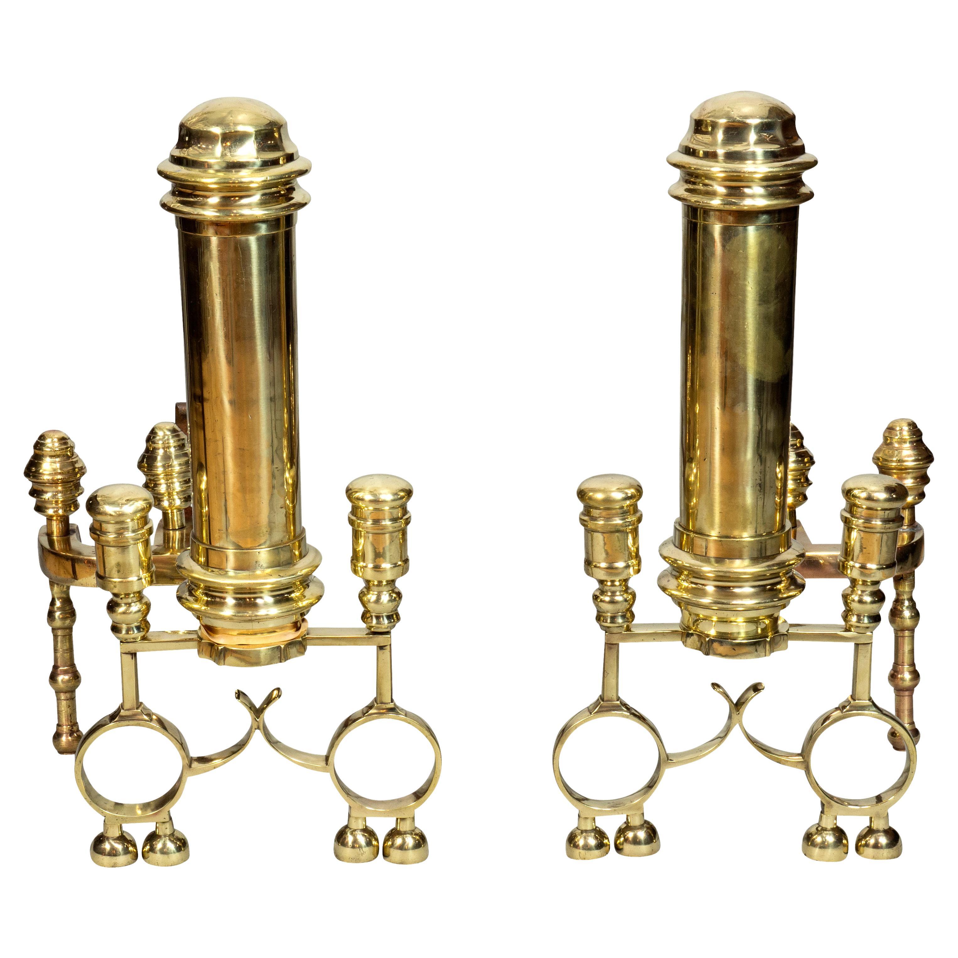 Pair of American Late Federal Brass Andirons For Sale