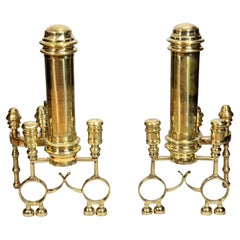 Antique Pair of American Late Federal Brass Andirons
