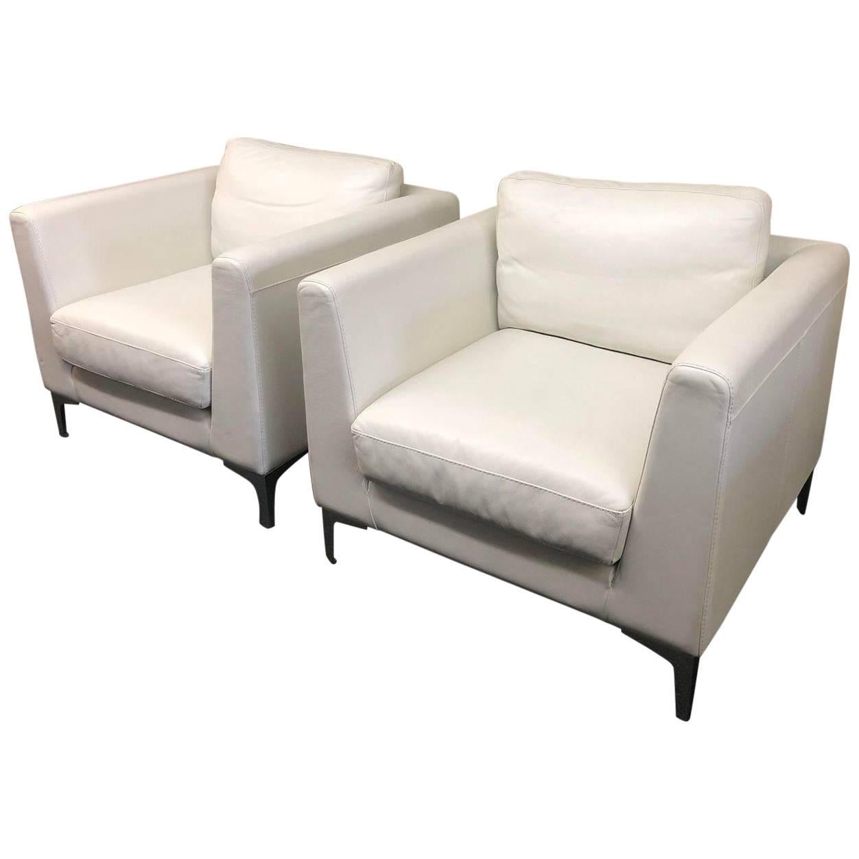 Pair of American Leather Albert White Leather Armchairs for Design Within Reach For Sale