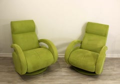 Pair of American Leather Ultra Suede Reclining Swivel Arm Chairs