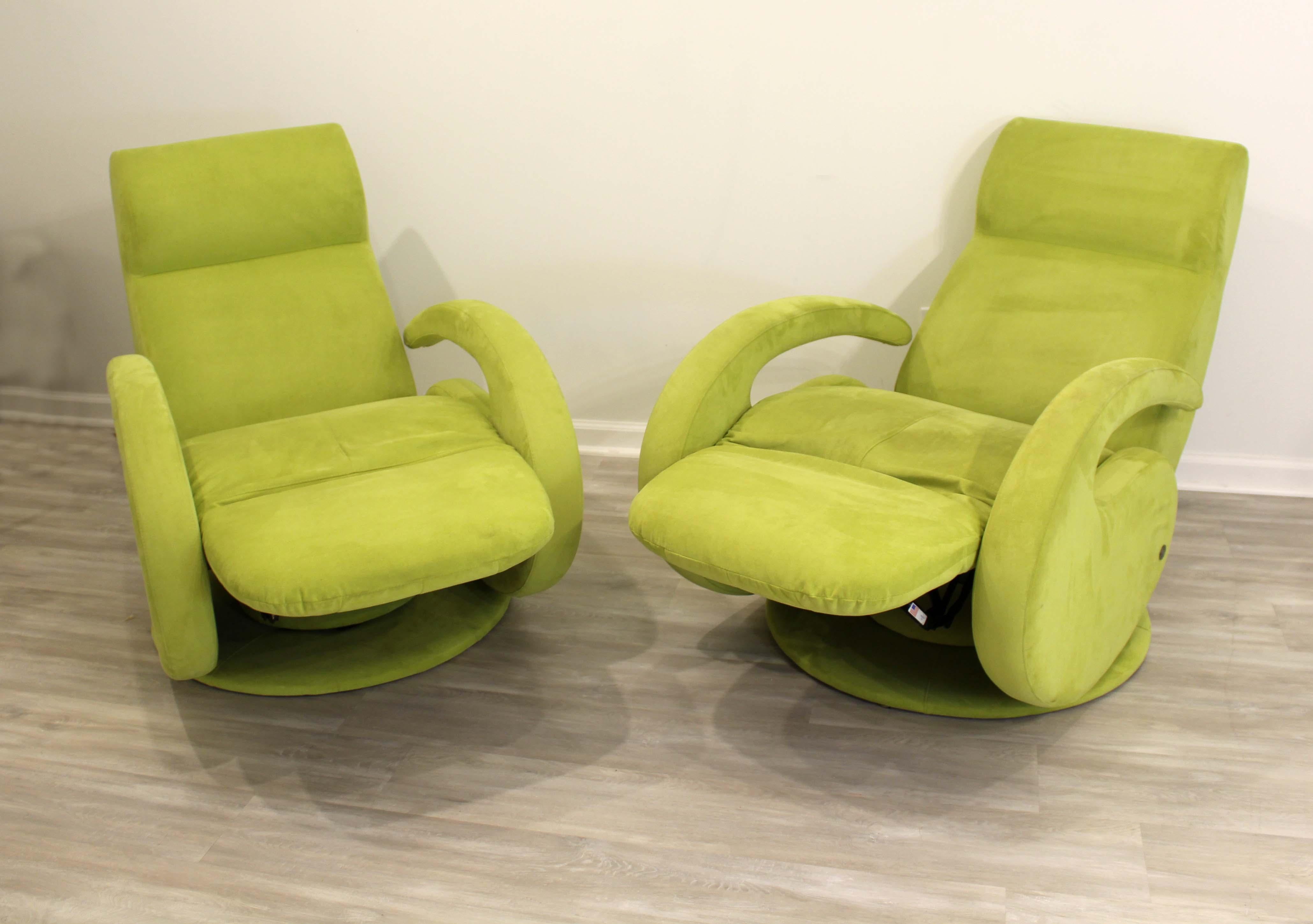 Pair of American Leather Ultra Suede Reclining Swivel Arm Chairs 2