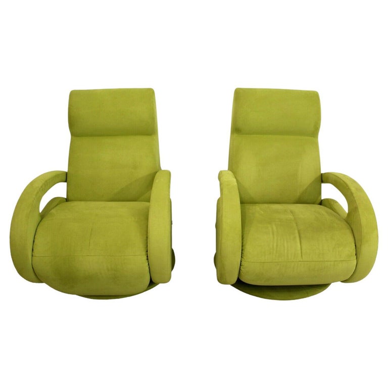 Pair of American Leather Ultra Suede Reclining Swivel Arm Chairs at 1stDibs