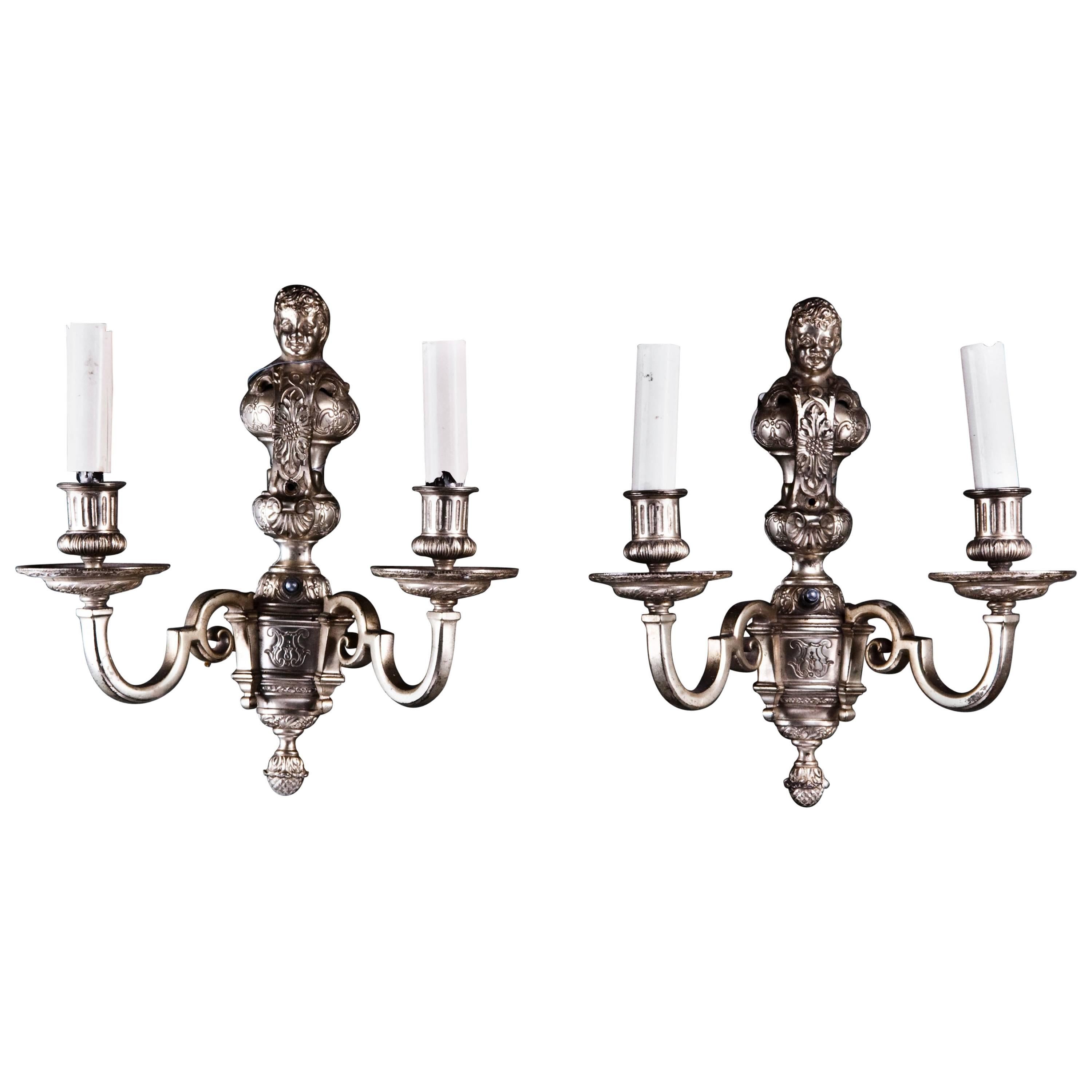 Pair of American Louis XVI Style Silvered Sconces Attributed to E.F. Caldwell