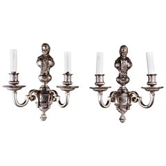 Vintage Pair of American Louis XVI Style Silvered Sconces Attributed to E.F. Caldwell