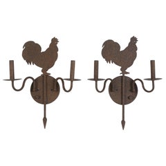 Pair of American Made Rooster Sconces