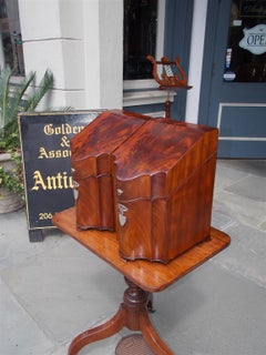 Pair of American Mahogany Serpentine Cutlery Boxes with Silver Mounts , C. 1790