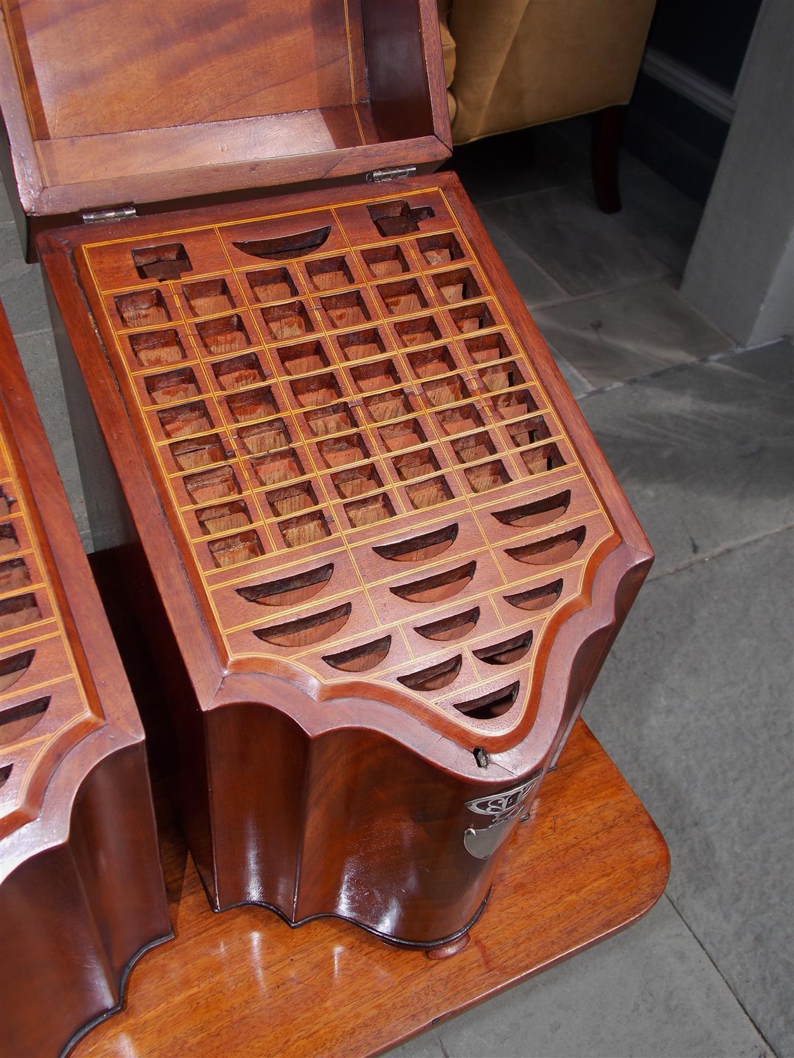 Pair of American Mahogany Serpentine Cutlery Boxes with Silver Mounts , C. 1790 2
