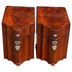 Pair of American Mahogany Serpentine Cutlery Boxes with Silver Mounts , C. 1790