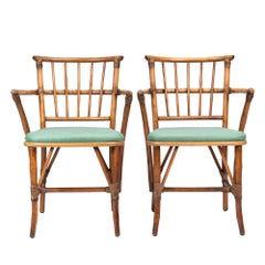 Pair of American Mid Century bamboo turned arm chairs, 1950's