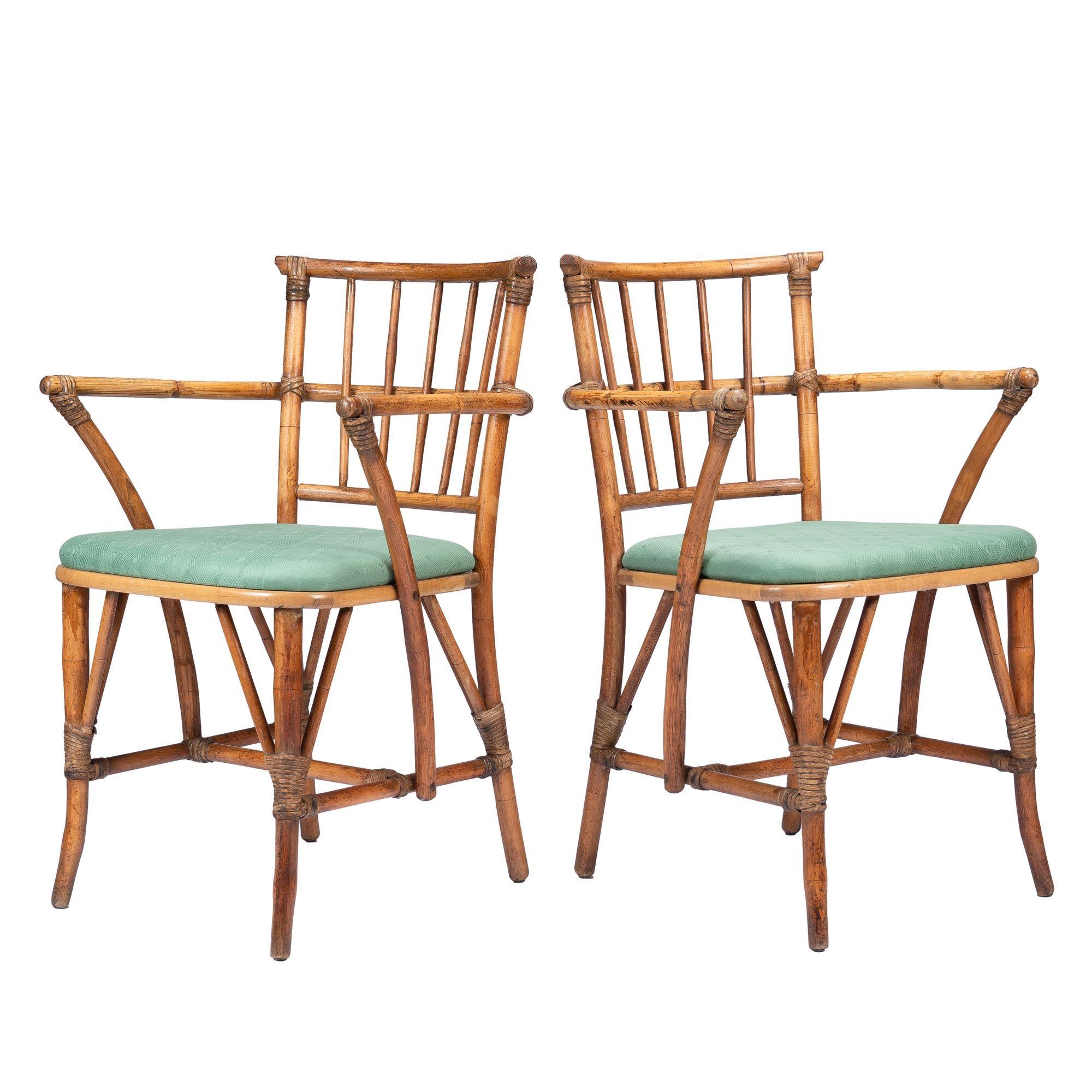 Mid-Century Modern Pair of American Mid Century bamboo turned arm chairs, 1950's For Sale